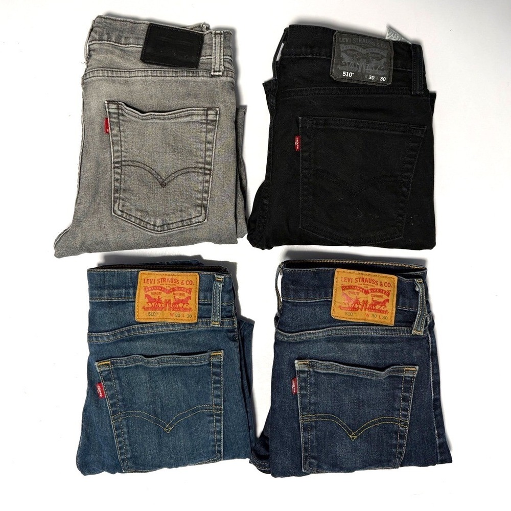 Levi's 510 Skinny Jeans Bundle Mens 30x30 Black Grey Blue Denim 4 Pairs